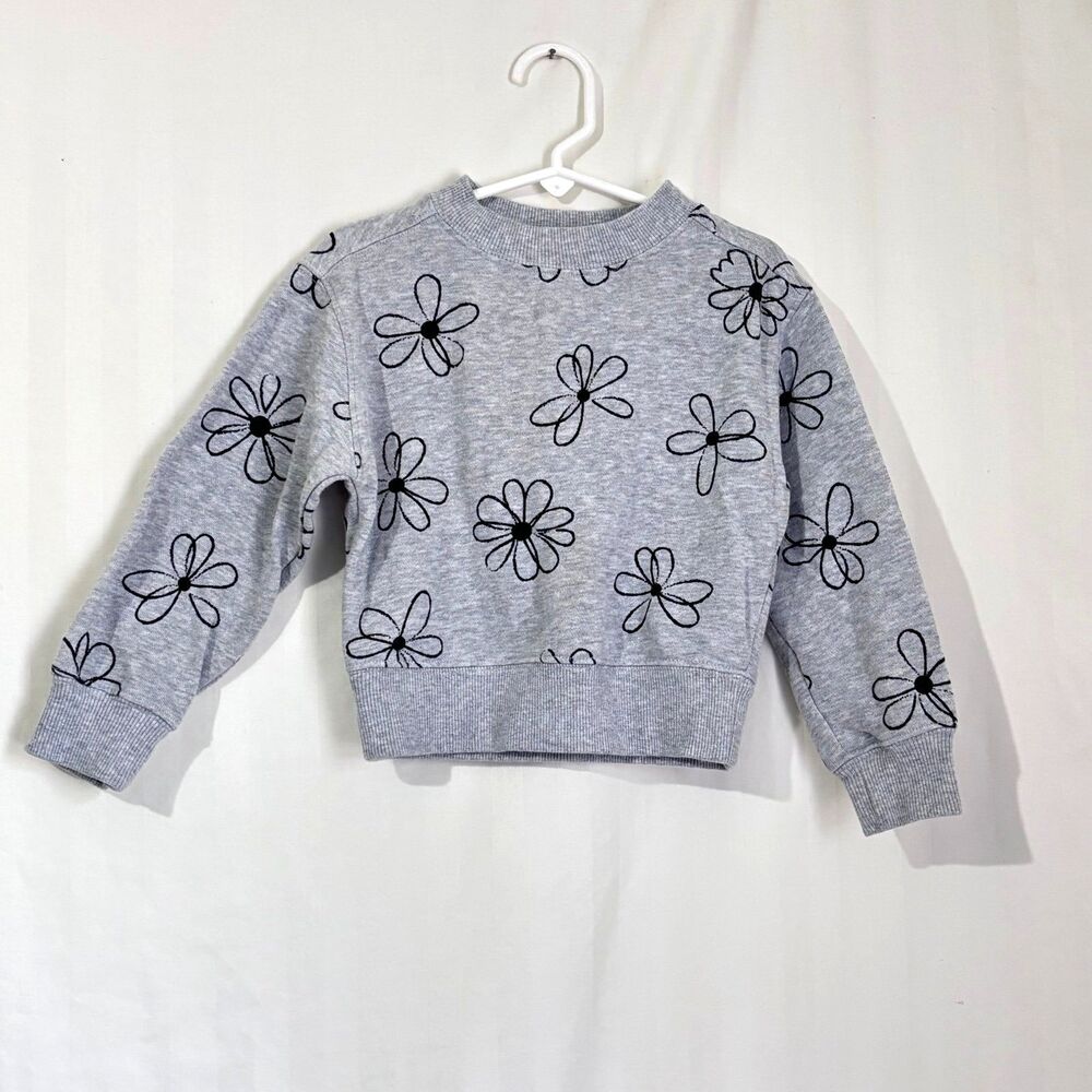 Wonder Nation Girls Gray Floral Sweatshirt XS 4/5 Long Sleeve Pullover